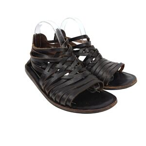 ALLSAINTS Dark Brown Leather Gladiator Cage Sandals Rear Zip Size 43 US 10